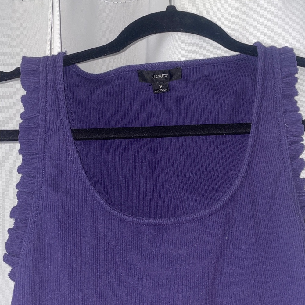 J. Crew Deep Purple Ruffle-Trim Rib Tank - Picture 2 of 2